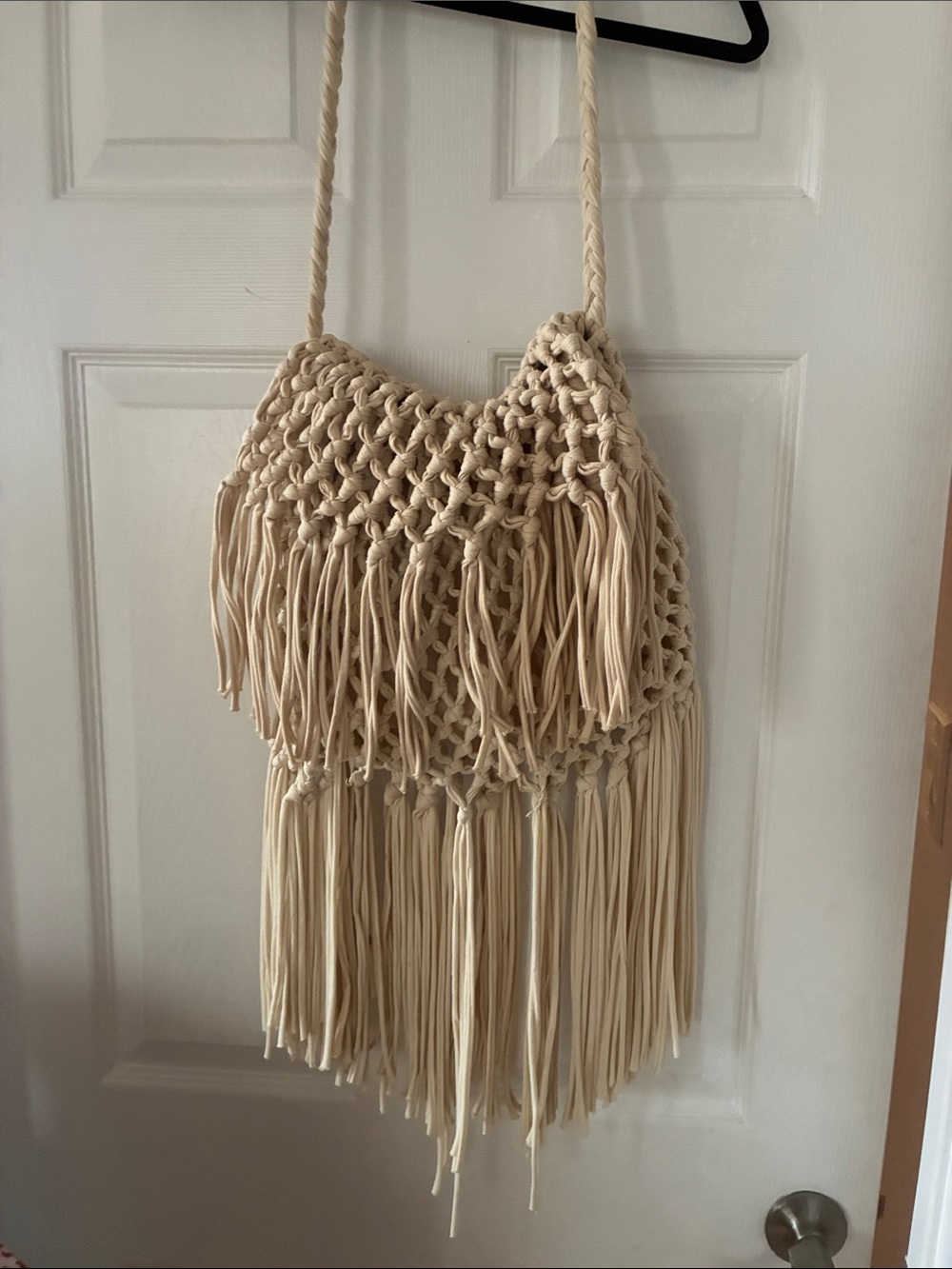 Free People Fringe Boho Macramé Fringe Crossbody Bag in Cream